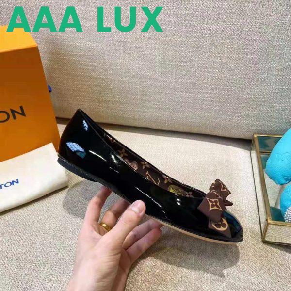 Replica Louis Vuitton LV Women Popi Flat Ballerina Black Patent Calf Leather Monogram Nylon Bow 11