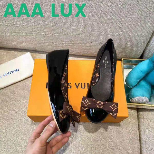 Replica Louis Vuitton LV Women Popi Flat Ballerina Black Patent Calf Leather Monogram Nylon Bow 12
