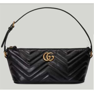 Replica Gucci Women GG Marmont Shoulder Bag Black Matelassé Chevron Leather Double G 2