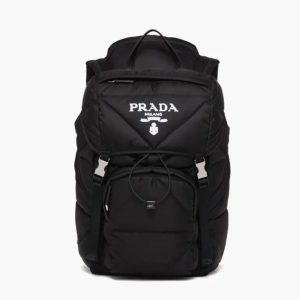 Replica Prada Unisex Re-Nylon Padded Backpack with Hood-Black