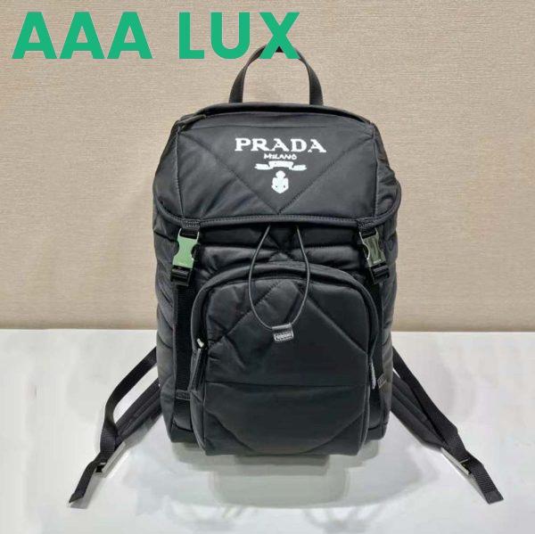 Replica Prada Unisex Re-Nylon Padded Backpack with Hood-Black 3