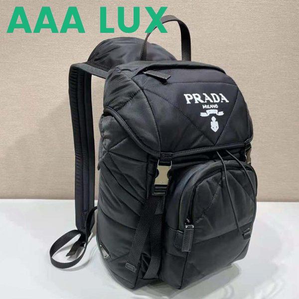 Replica Prada Unisex Re-Nylon Padded Backpack with Hood-Black 5
