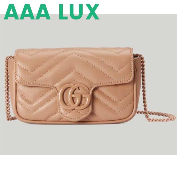 Replica Gucci Women GG Marmont Matelassé Super Mini Bag Rose Beige Chevron Leather