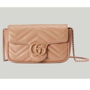 Replica Gucci Women GG Marmont Matelassé Super Mini Bag Rose Beige Chevron Leather 2