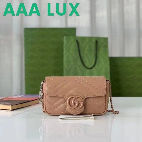 Replica Gucci Women GG Marmont Matelassé Super Mini Bag Rose Beige Chevron Leather 3