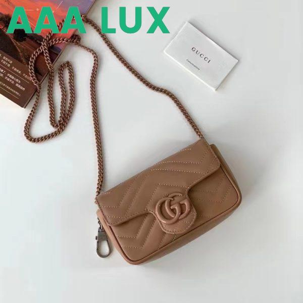 Replica Gucci Women GG Marmont Matelassé Super Mini Bag Rose Beige Chevron Leather 4