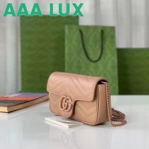 Replica Gucci Women GG Marmont Matelassé Super Mini Bag Rose Beige Chevron Leather 7