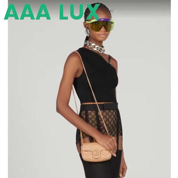Replica Gucci Women GG Marmont Matelassé Super Mini Bag Rose Beige Chevron Leather 12