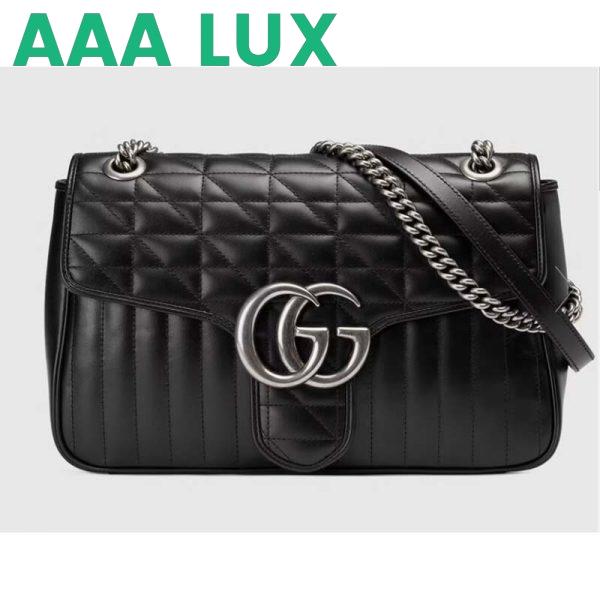 Replica Gucci Women GG Marmont Medium Shoulder Bag Black Matelassé Double G