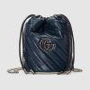 Replica Gucci Women GG Marmont Mini Bucket Bag in Blue Diagonal Matelassé Leather