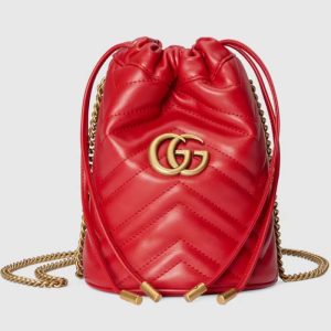 Replica Gucci Women GG Marmont Mini Bucket Bag Red Matelassé Chevron Leather Double G 2