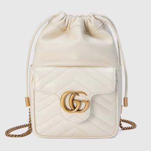 Replica Gucci Women GG Marmont Mini Bucket Bag White Matelassé Chevron Leather Double G 2