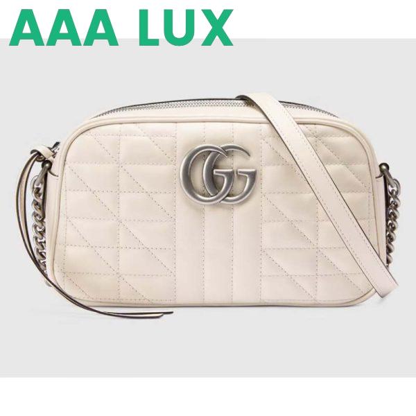 Replica Gucci Women GG Marmont Small Shoulder Bag White Matelassé Leather