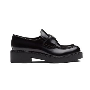 Replica Prada Women Brushed Leather Loafers-Black 2