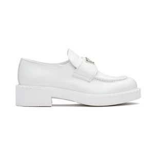 Replica Prada Women Brushed Leather Loafers-White
