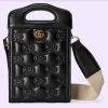 Replica Gucci Women GG Marmont Top Handle Mini Bag Black Matelassé Leather Double G