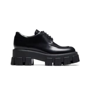 Replica Prada Women Monolith Brushed Calf Leather Lace-Up Shoes-Black