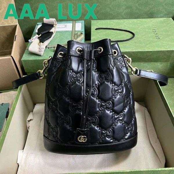 Replica Gucci Women GG Matelassé Bucket Bag Black Leather Double G 3