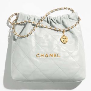 Replica Chanel Women CC 22 Handbag Shiny Calfskin & Gold-Tone Metal Light Blue 2