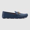 Replica Gucci Men Leather Driver with Horsebit-Navy