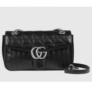 Replica Gucci Women GG Marmont Small Shoulder Bag Black Matelassé Leather Double G