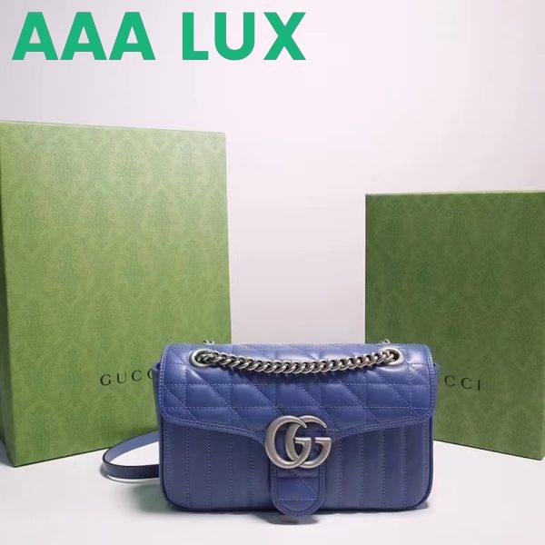 Replica Gucci Women GG Marmont Small Shoulder Bag Blue Matelassé Leather Double G 3