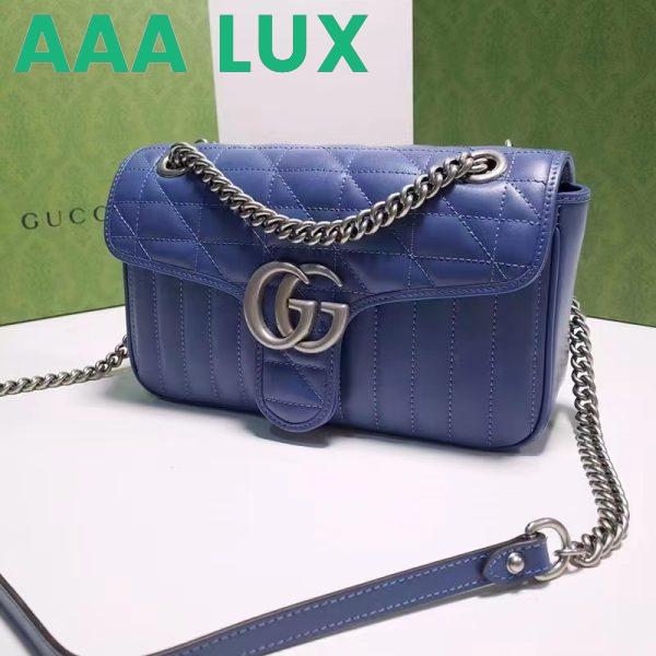 Replica Gucci Women GG Marmont Small Shoulder Bag Blue Matelassé Leather Double G 4