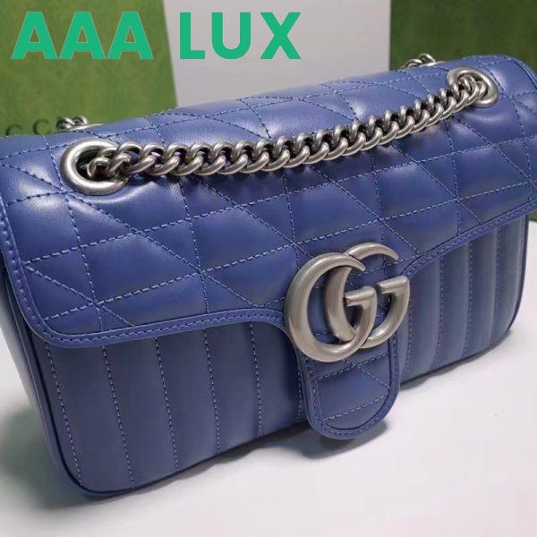 Replica Gucci Women GG Marmont Small Shoulder Bag Blue Matelassé Leather Double G 5