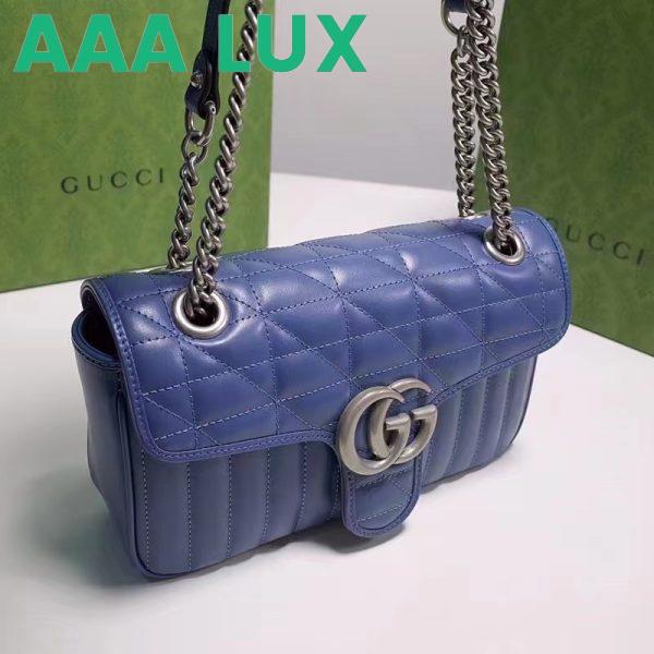 Replica Gucci Women GG Marmont Small Shoulder Bag Blue Matelassé Leather Double G 8
