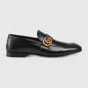 Replica Gucci Men Leather Loafer with GG Web Shoes-Black