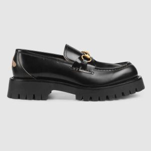 Replica Gucci Men Leather Lug Sole Horsebit Loafer in Black Leather 4.6 cm Heel 2