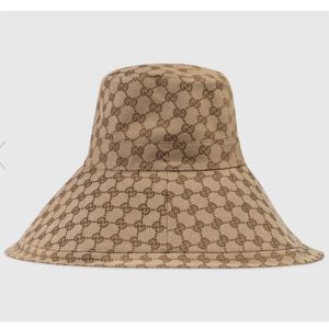 Replica Gucci Unisex GG Canvas Wide Brim Hat Beige Ebony Lined Double G 2
