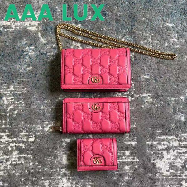 Replica Gucci Women GG Matelassé Chain Wallet Pink Leather Double G Chain Strap 12