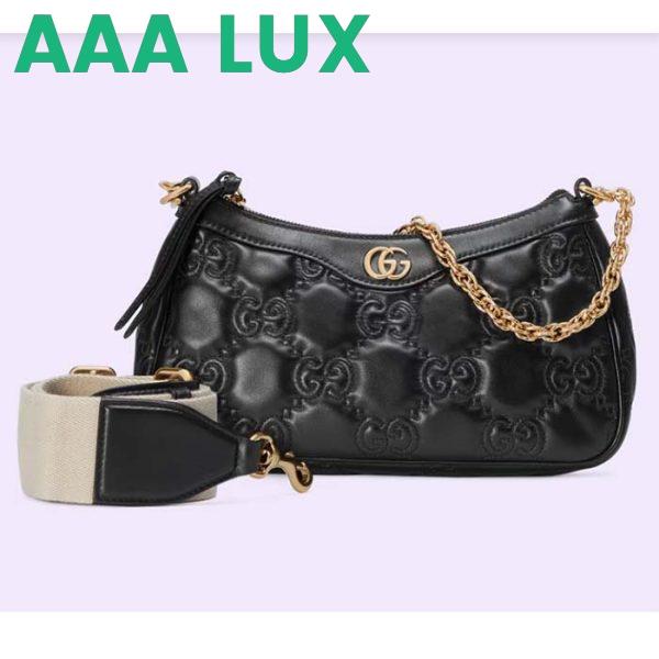 Replica Gucci Women GG Matelassé Handbag Black GG Matelassé Leather Double G