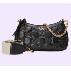 Replica Gucci Women GG Matelassé Handbag Black GG Matelassé Leather Double G 2