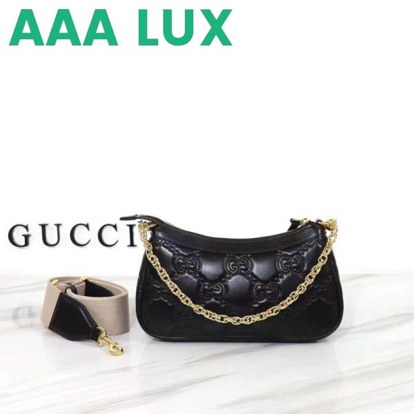 Replica Gucci Women GG Matelassé Handbag Black GG Matelassé Leather Double G 4