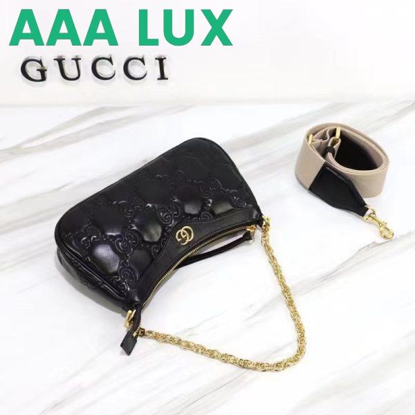 Replica Gucci Women GG Matelassé Handbag Black GG Matelassé Leather Double G 7
