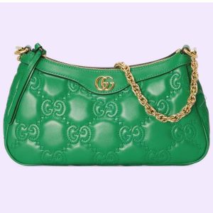 Replica Gucci Women GG Matelassé Handbag Green GG Matelassé Leather Double G