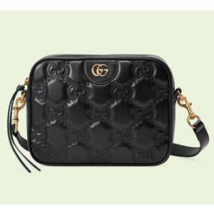Replica Gucci Women GG Matelassé Leather Shoulder Bag Black Double G 2