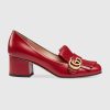 Replica Gucci Women Shoes Leather Mid-Heel Pump 50mm Heel-Red