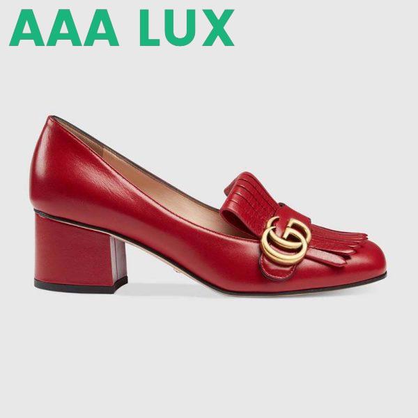Replica Gucci Women Shoes Leather Mid-Heel Pump 50mm Heel-Red 2