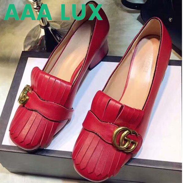 Replica Gucci Women Shoes Leather Mid-Heel Pump 50mm Heel-Red 4