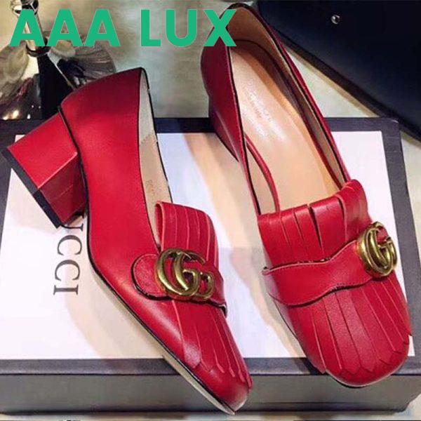 Replica Gucci Women Shoes Leather Mid-Heel Pump 50mm Heel-Red 5