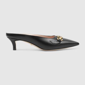 Replica Gucci Women Zumi Leather Slide 4.6 cm Height-Black