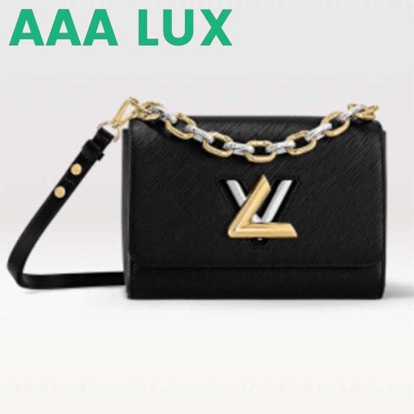 Replica Louis Vuitton LV Women Twist MM Handbag Black Epi Grained Smooth Cowhide Leather