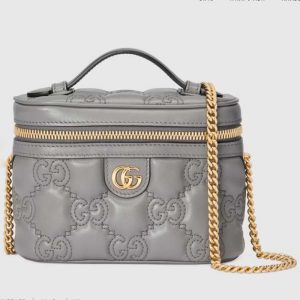 Replica Gucci Women GG Matelassé Top Handle Mini Bag Grey Leather Double G 2
