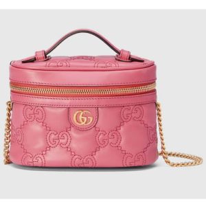 Replica Gucci Women GG Matelassé Top Handle Mini Bag Pink Leather Double G