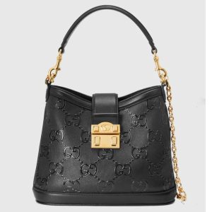 Replica Gucci Women GG Small GG Shoulder Bag Black Debossed Leather Double G 2