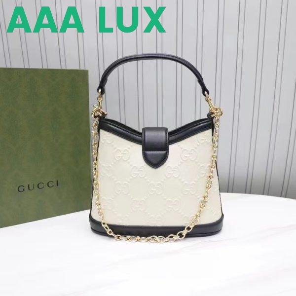 Replica Gucci Women GG Small GG Shoulder Bag White Debossed Leather Double G 4