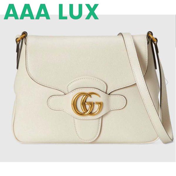 Replica Gucci Women GG Small Messenger Bag with Double G White Leather 2